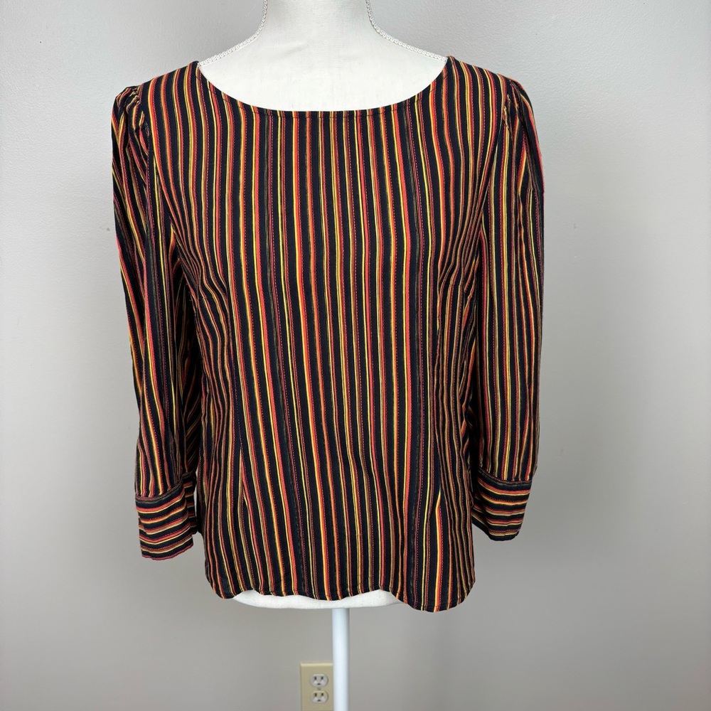 Meadow Rue by Anthropologie Stripe Blouse Red Black Button‎ Back